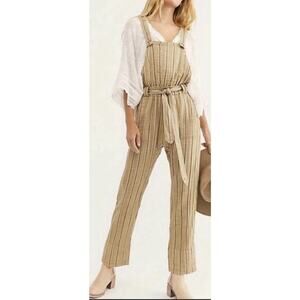 Free People One Ballast Striped Belted Overalls Jumpsuit Size Large